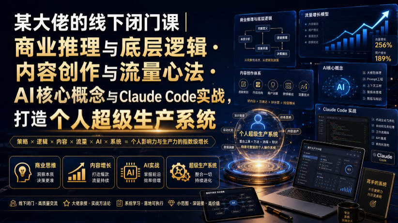 某大佬的线下闭门课｜商业推理与底层逻辑・内容创作与流量心法・AI核心概念与Claude Code实战，打造个人超级生产系统【录音+图片】-niguangts