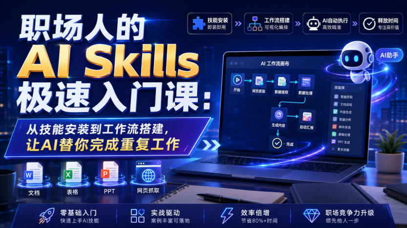 职场人的AI Skills极速入门课：从技能安装到工作流搭建，让AI替你完成重复工作-niguangts