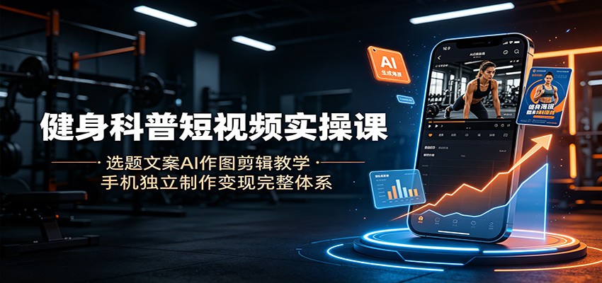 健身科普短视频实操课：选题文案AI作图剪辑教学，手机独立制作变现完整体系-niguangts