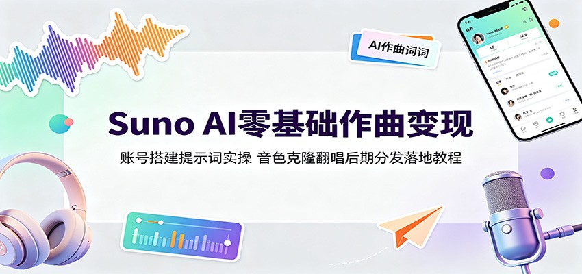 Suno AI零基础作曲变现：账号搭建提示词实操，音色克隆翻唱后期分发落地教程-niguangts