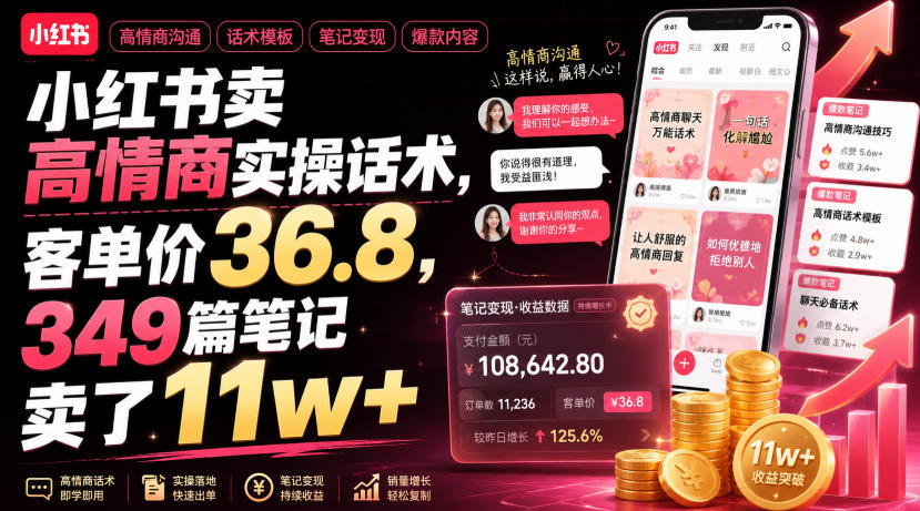 小红书卖高情商实操话术，客单价36.8，349篇笔记卖了11w+！-niguangts