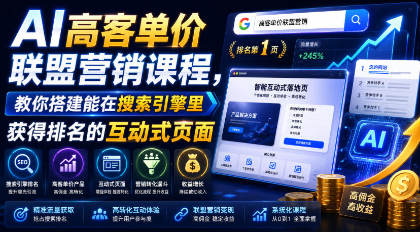 AI高客单价联盟营销课程，教你搭建能在搜索引擎里获得排名的互动式页面，引来流量，把访客转化为高佣金的成交【原创双语字幕】-niguangts