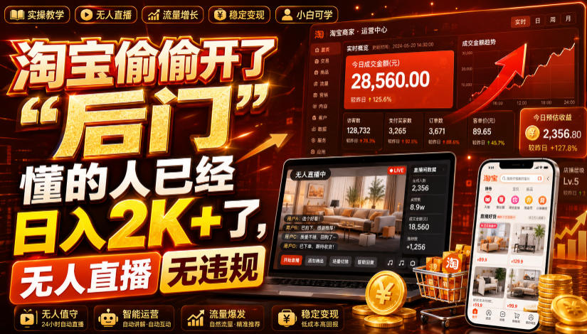 淘宝偷偷开了“后门”，懂的人已经日入2K+了，无人直播无违规，一台电脑=一家24小时营业的线上门店【揭秘】-niguangts
