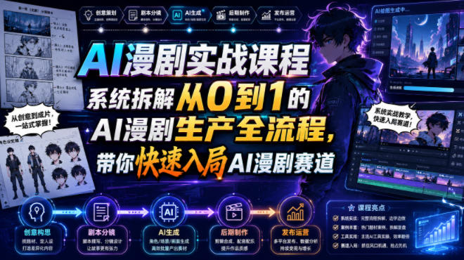 AI漫剧实战课程，系统拆解从0到1的AI漫剧生产全流程，带你快速入局AI漫剧赛道-niguangts