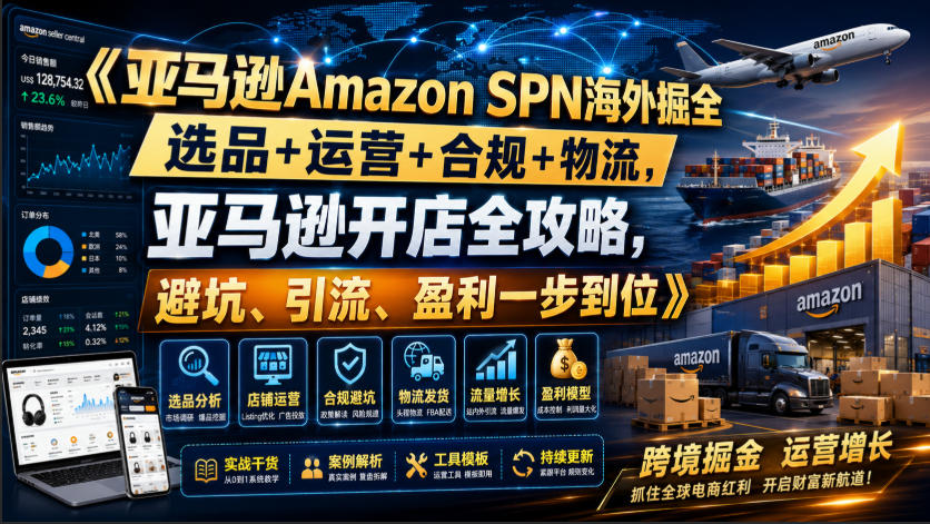 亚马逊Amazon SPN海外掘全，选品+运营+合规+物流，亚马逊开店全攻略，避坑、引流、盈利一步到位-niguangts