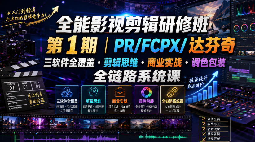 全能影视剪辑研修班第1期｜PR/FCPX/达芬奇三软件全覆盖・剪辑思维・商业实战・调色包装全链路系统课-niguangts