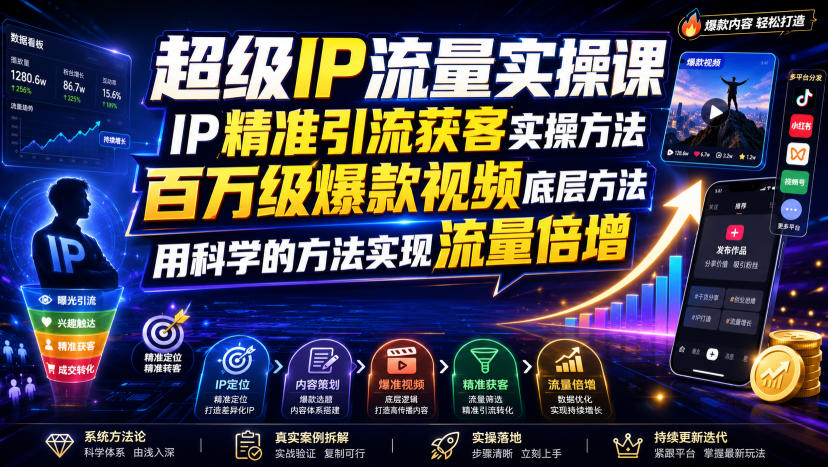 超级IP流量实操课，IP精准引流获客实操方法，百万级爆款视频底层方法，用科学的方法实现流量倍增-niguangts