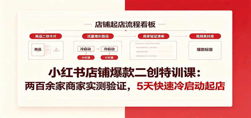 小红书店铺爆款二创特训课：两百余家商家实测验证，5天快速冷启动起店-niguangts