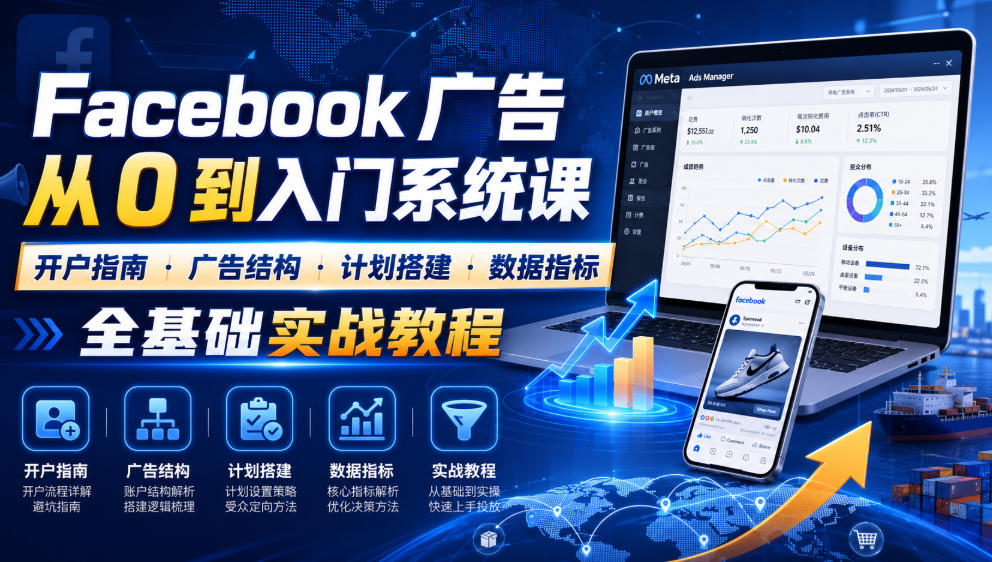 Facebook广告新手从0到入门系统课｜开户指南・广告结构・计划搭建・数据指标全基础实战教程-niguangts