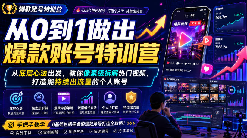 从0到1做出爆款账号特训营，从底层心法出发，教你像素级拆解热门视频，打造能持续出流量的个人账号-niguangts