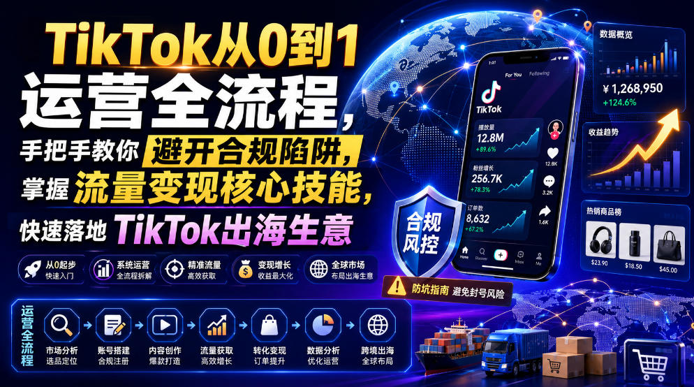 TikTok从0到1运营全流程，手把手教你避开合规陷阱，掌握流量变现核心技能，快速落地TikTok出海生意(更新7月)-niguangts