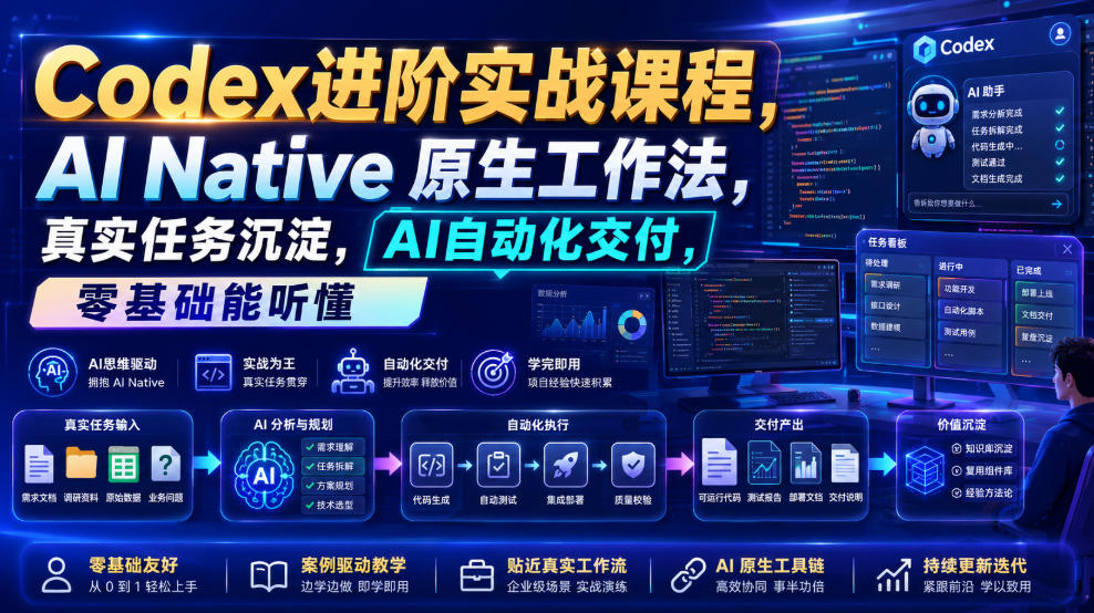 Codex进阶实战课｜AI Native原生工作法，22节真实任务落地，从配置到AI自动化交付全链路教程-niguangts