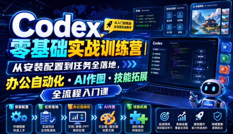 Codex零基础实战训练营｜从安装配置到任务全落地，办公自动化・AI作图・技能拓展全流程入门课-niguangts