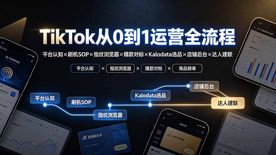 TikTok从0到1运营全流程：平台认知×刷机SOP×指纹浏览器×爆款对标×Kalodata选品×店铺后台×达人建联-niguangts
