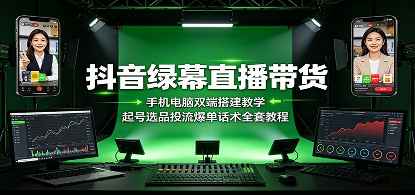 抖音绿幕直播带货：手机电脑双端搭建教学，起号选品投流爆单话术全套教程-niguangts