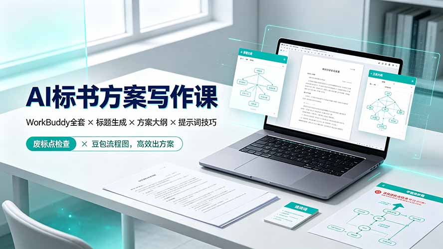 AI标书方案写作课：WorkBuddy全套×标题生成×方案大纲×提示词技巧×废标点检查×豆包流程图，高效出方案-niguangts