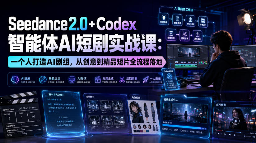 Seedance2.0+Codex智能体AI短剧实战课：一个人打造AI剧组，从创意到精品短片全流程-niguangts