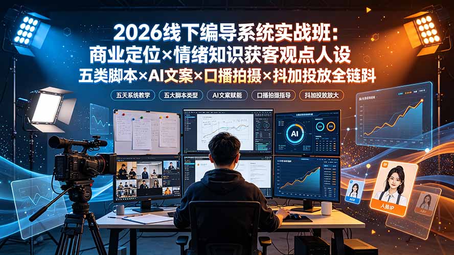 2026线下编导系统实战班：商业定位×情绪知识获客观点人设五类脚本×AI文案×口播拍摄×抖加投放全链路-niguangts