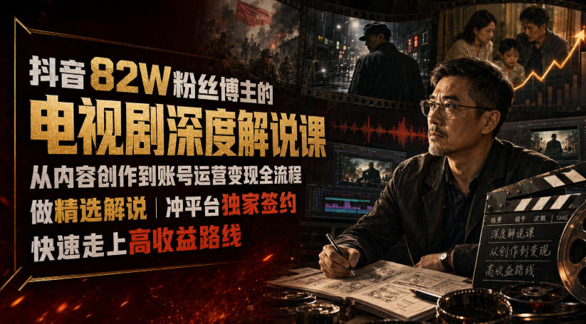 抖音82W粉丝博主的电视剧深度解说课，从内容创作到账号运营变现全流程，做精选解说，冲平台独家签约，快速走上高收益路线-niguangts