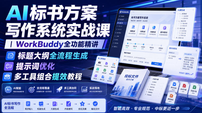 AI标书方案写作系统实战课｜WorkBuddy全功能精讲・标题大纲全流程生成・提示词优化・多工具组合提效教程-niguangts