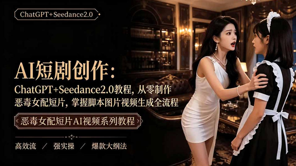 AI短剧从零创作实战课｜ChatGPT脚本撰写+Seedance2.0视频生成，恶毒女配短剧全流程教程-niguangts