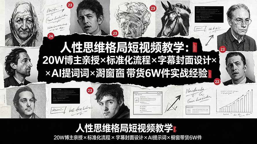 人性思维格局短视频教学：20W博主亲授×标准化流程×字幕封面设计×AI提示词×橱窗带货6W件实战经验-niguangts