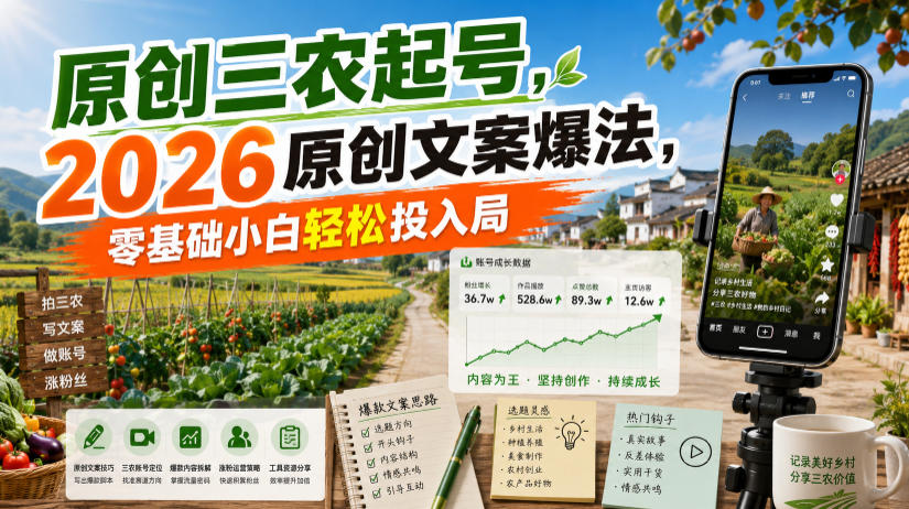 原创三农起号，2026原创文案爆法，零基础小白轻松投入局-niguangts