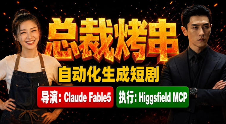 Claude Fable5担任导演+Higgsfield MCP落地执行｜《总裁烤串》真人质感短剧全自动AI生成全流程教学-niguangts