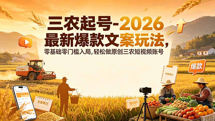 三农起号-2026 最新爆款文案玩法，零基础零门槛入局，轻松做原创三农短视频账号-niguangts