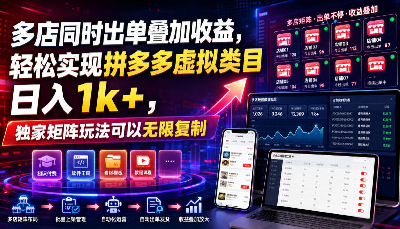 多店同时出单叠加收益，轻松实现拼多多虚拟类目日入1k+，独家矩阵玩法可以无限复制【揭秘】-niguangts