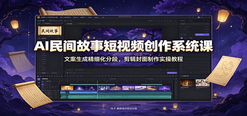 AI民间故事短视频创作系统课：文案生成精细化分段，剪辑封面制作实操教程-niguangts