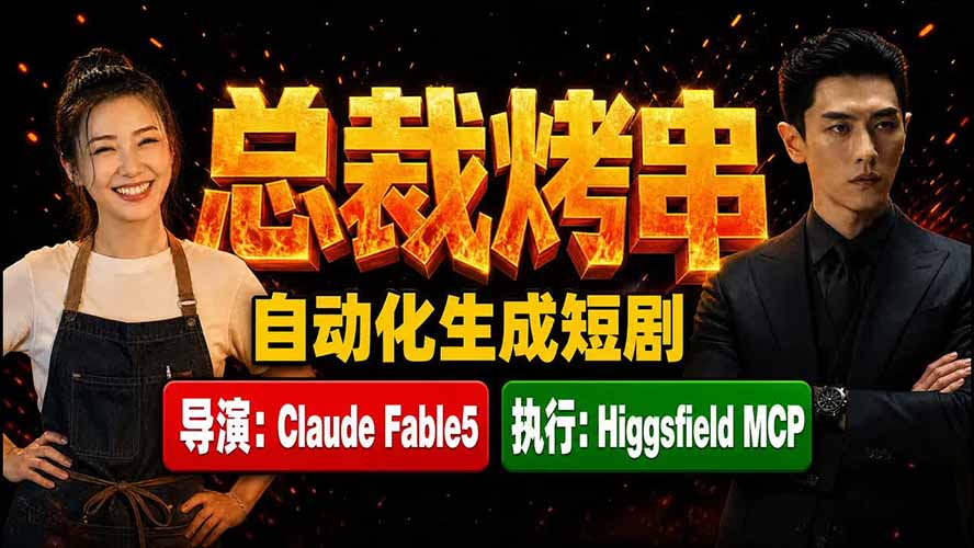 《总裁烤串》真人短剧全自动诞生！Claude Fable5 当导演，Higgsfield MCP 执行！-niguangts