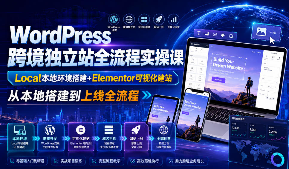 WordPress跨境独立站全流程实操课｜Local本地环境搭建+Elementor可视化建站，从本地搭建到上线全流程-niguangts