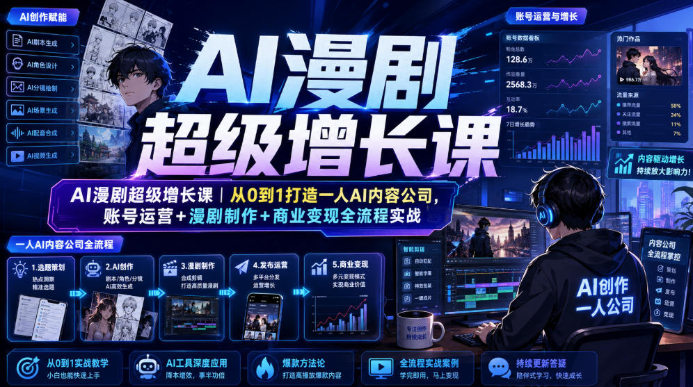AI漫剧超级增长课｜从0到1打造一人AI内容公司，账号运营+漫剧制作+商业变现全流程实战-niguangts