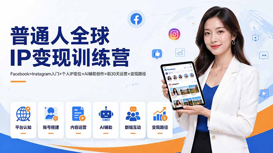 普通人全球IP变现训练营：Facebook×Instagram入门×个人IP定位×AI辅助创作×前30天运营×变现路径-niguangts