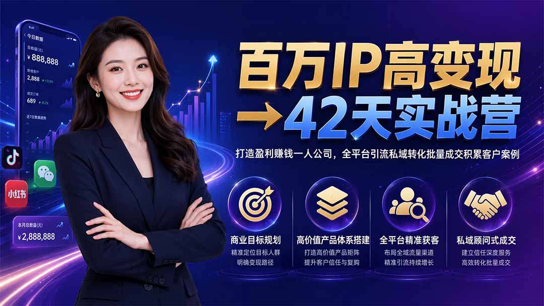 百万IP高变现→42天实战营｜打造盈利赚钱一人公司，全平台引流私域转化批量成交积累客户案例-niguangts