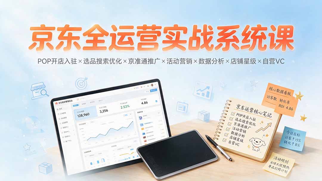 京东全运营实战系统课：POP开店入驻×选品搜索优化×京准通推广×活动营销×数据分析×店铺星级×自营VC-niguangts