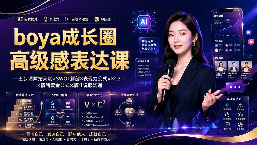 boya成长圈｜内心成长高级表达AI自媒体三合一，消解内耗挖掘天赋，镜头沟通AI指令短视频全流程教学-niguangts
