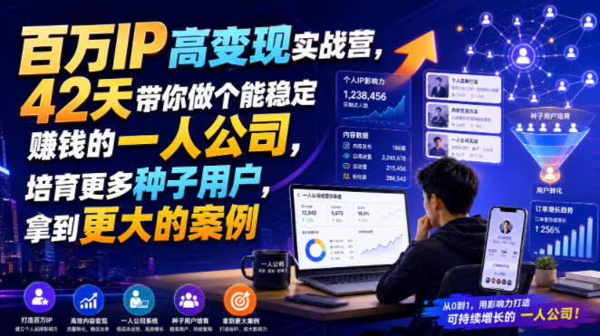 百万IP高变现实战营，42天带你做个能稳定賺钱的一人公司，培育更多种子用户，拿到更大的案例-niguangts
