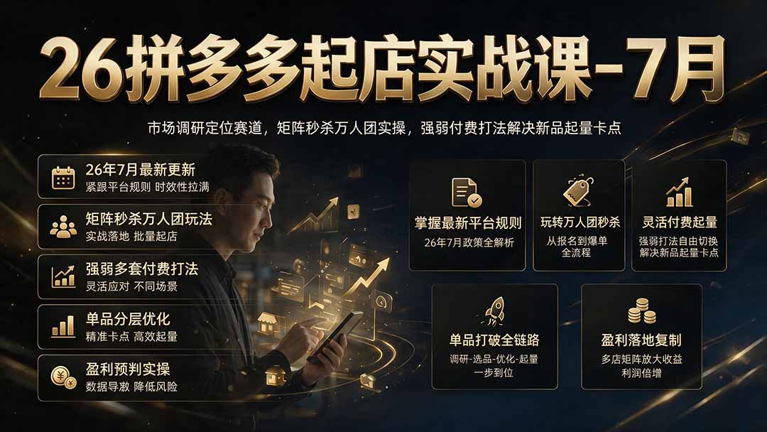 26拼多多起店实战课-7月｜市场调研定位赛道，矩阵秒杀万人团实操，强弱付费打法解决新品起量卡点-niguangts