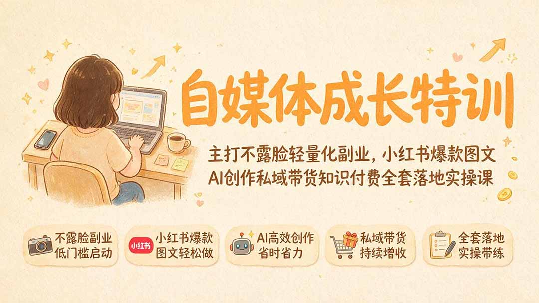 自媒体成长特训｜主打不露脸轻量化副业，小红书爆款图文AI创作私域带货知识付费全套落地实操课-niguangts