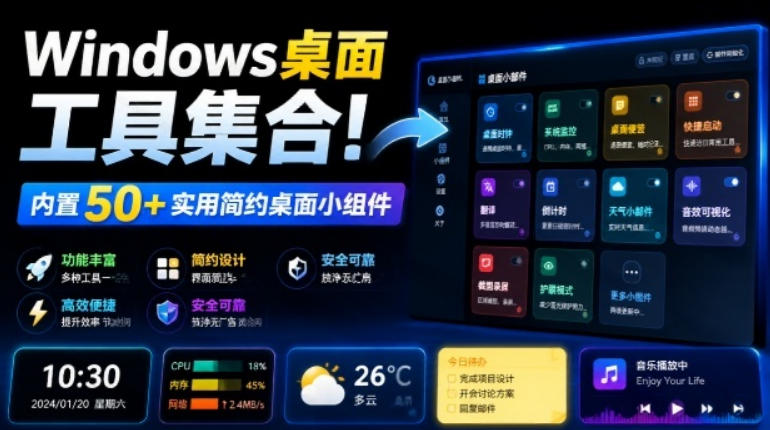 Windows桌面工具集合！内置50+实用简约桌面小组件，含截图、录屏、翻译、天气等，多秘工具箱-niguangts