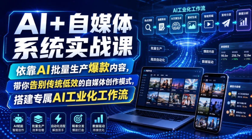 AI+自媒体系统实战课，依靠AI批量生产爆款内容，带你告别传统低效的自媒体创作模式，搭建专属AI工业化工作流-niguangts