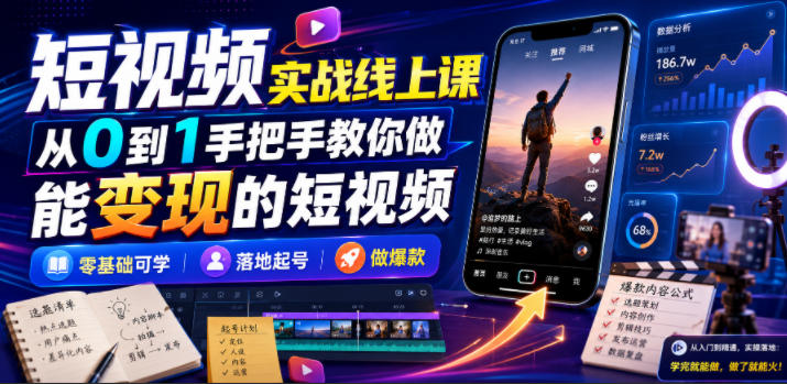 短视频实战线上课，从0到1手把手教你做能变现的短视频，零基础可学，落地起号做爆款-niguangts