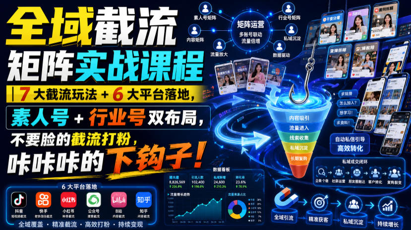 全域截流矩阵实战课程｜7大截流玩法+6大平台落地，素人号+行业号双布局，不要脸的截流打粉，咔咔咔的下钩子！-niguangts