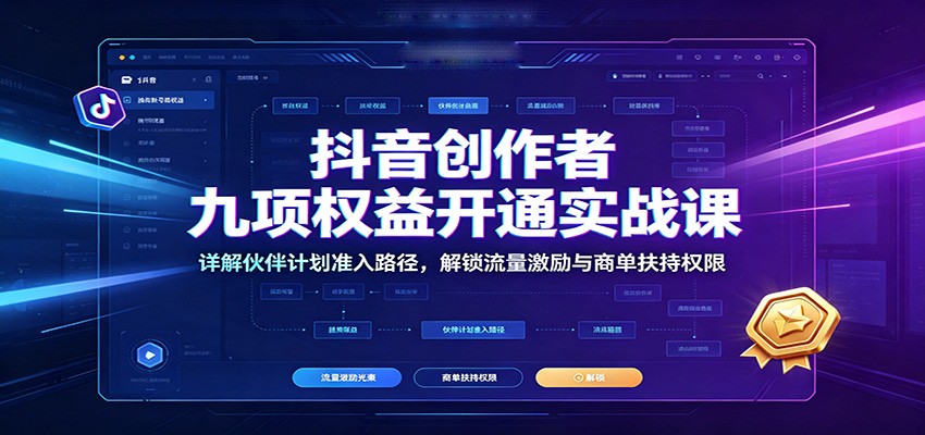 抖音创作者九项权益开通实战课：详解伙伴计划准入路径，解锁流量激励与商单扶持权限-niguangts