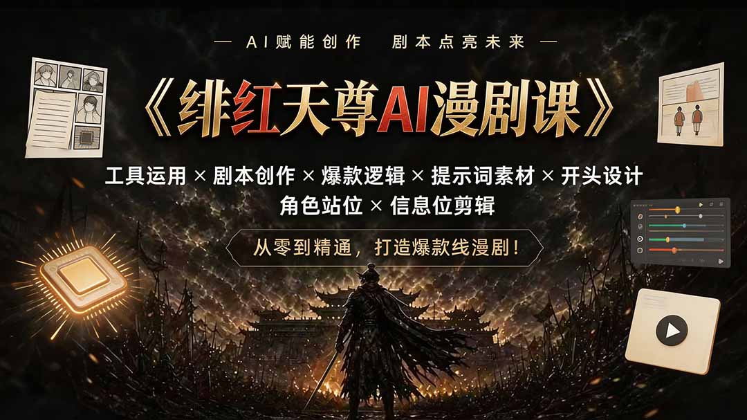 绯红天尊AI漫剧课｜工具运用×剧本创作×爆款逻辑×提示词素材×开头设计×角色站位×信息位剪辑-niguangts