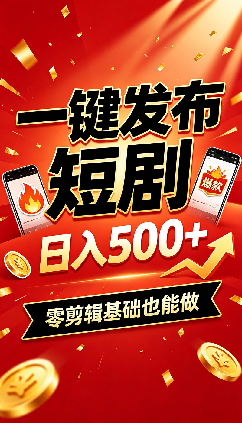 快手短剧一键发布，不用剪辑操作简单，副业日入500+。空闲时间轻松赚收益-niguangts