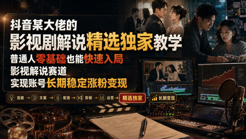 抖音某大佬的影视剧解说精选独家教学，普通人零基础也能快速入局影视解说赛道，实现账号长期稳定变现-niguangts