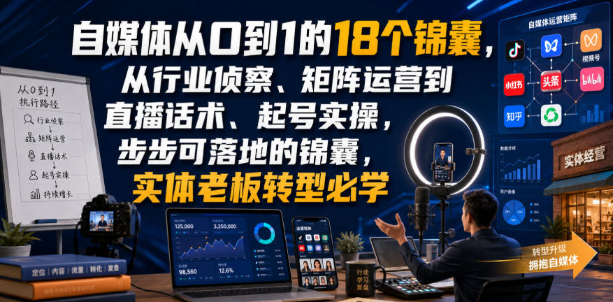 自媒体从0到1的18个锦囊，从行业侦察、矩阵运营到直播话术、起号实操，步步可落地的锦囊，实体老板转型必学-niguangts